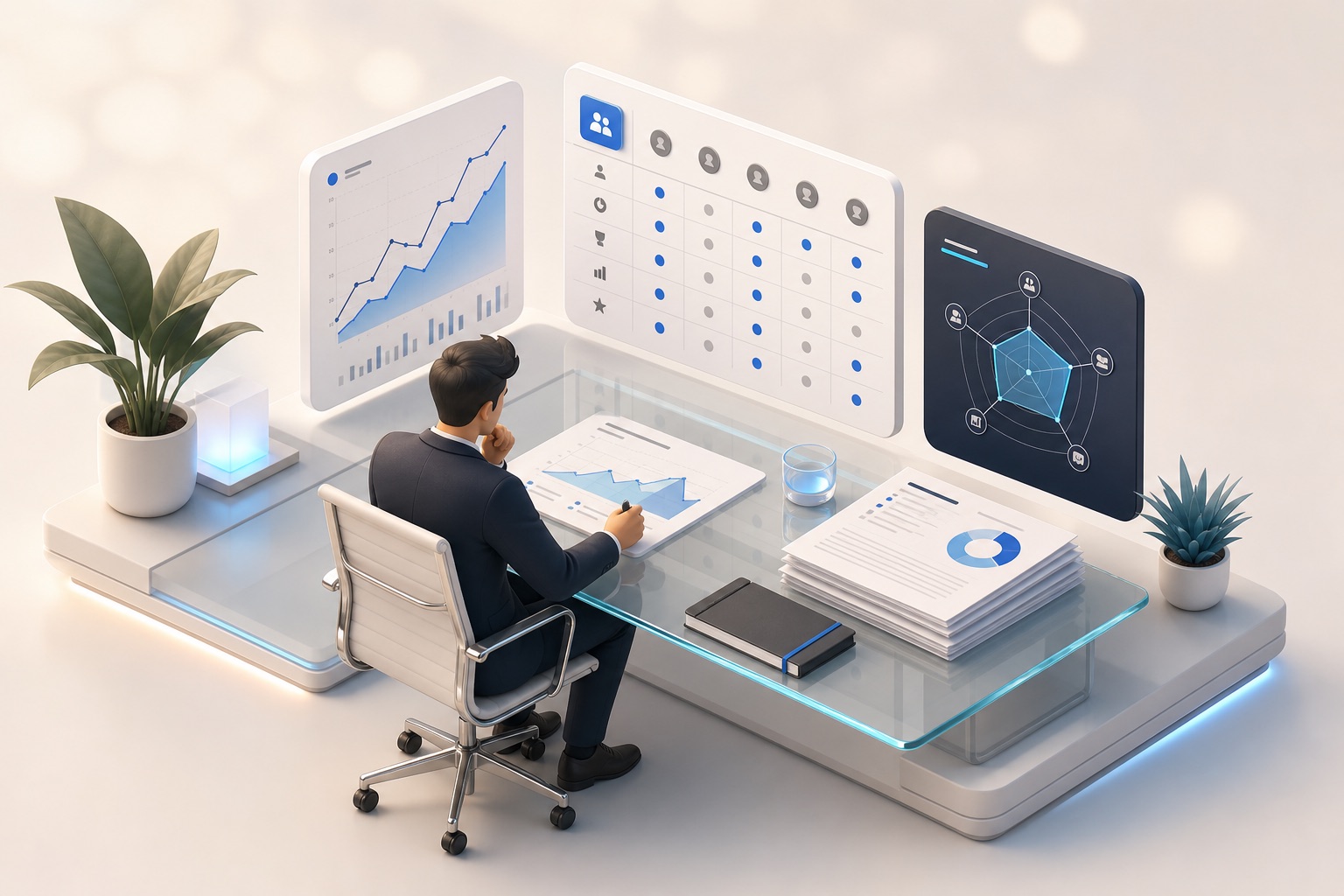 Strategy analyst brief with charts and competitor matrix