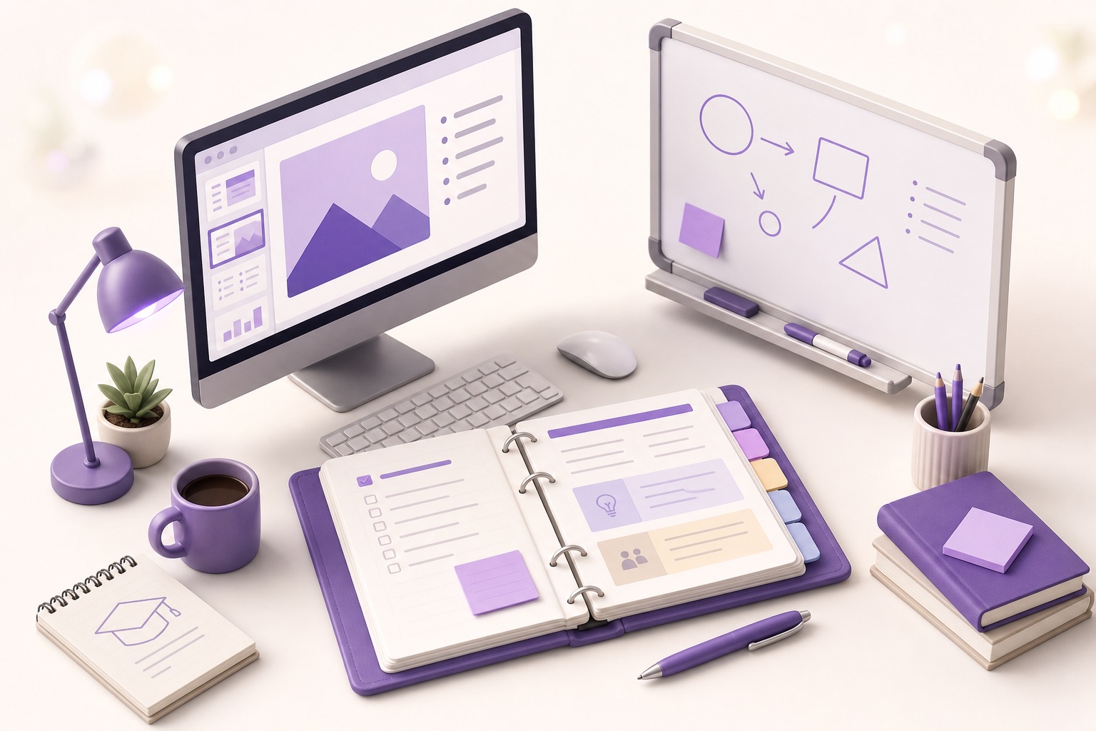 Teacher lesson planning with slides and course materials